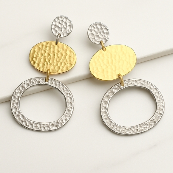 🆕️Boho Chic Statement Earrings 18K Gold Plated Silver Zamak Unique Handcrafted - Picture 12 of 12